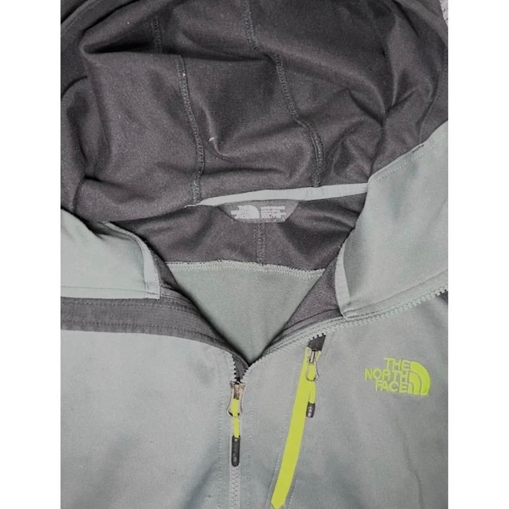 The North Face Gray Black Zip Stand-Up Collar Hooded Jacket Logo Men's Mid-Leng…